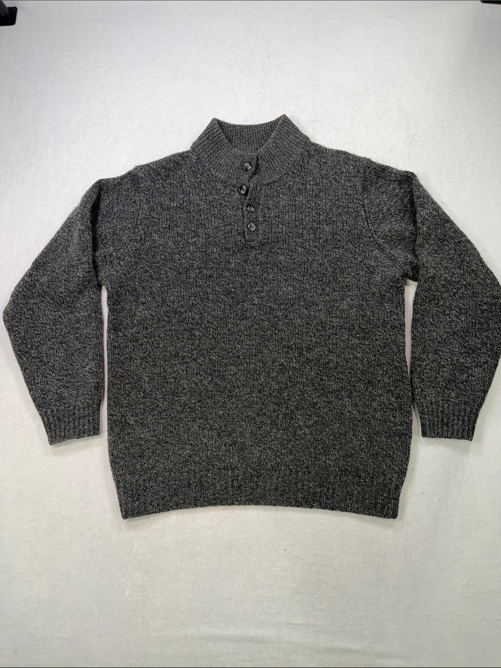 L.L. Bean Charcoal Gray Classic Ragg Wool Henley Sweater